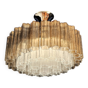 Lustre en verre de Murano transparent et fumé à éléments tronconiques