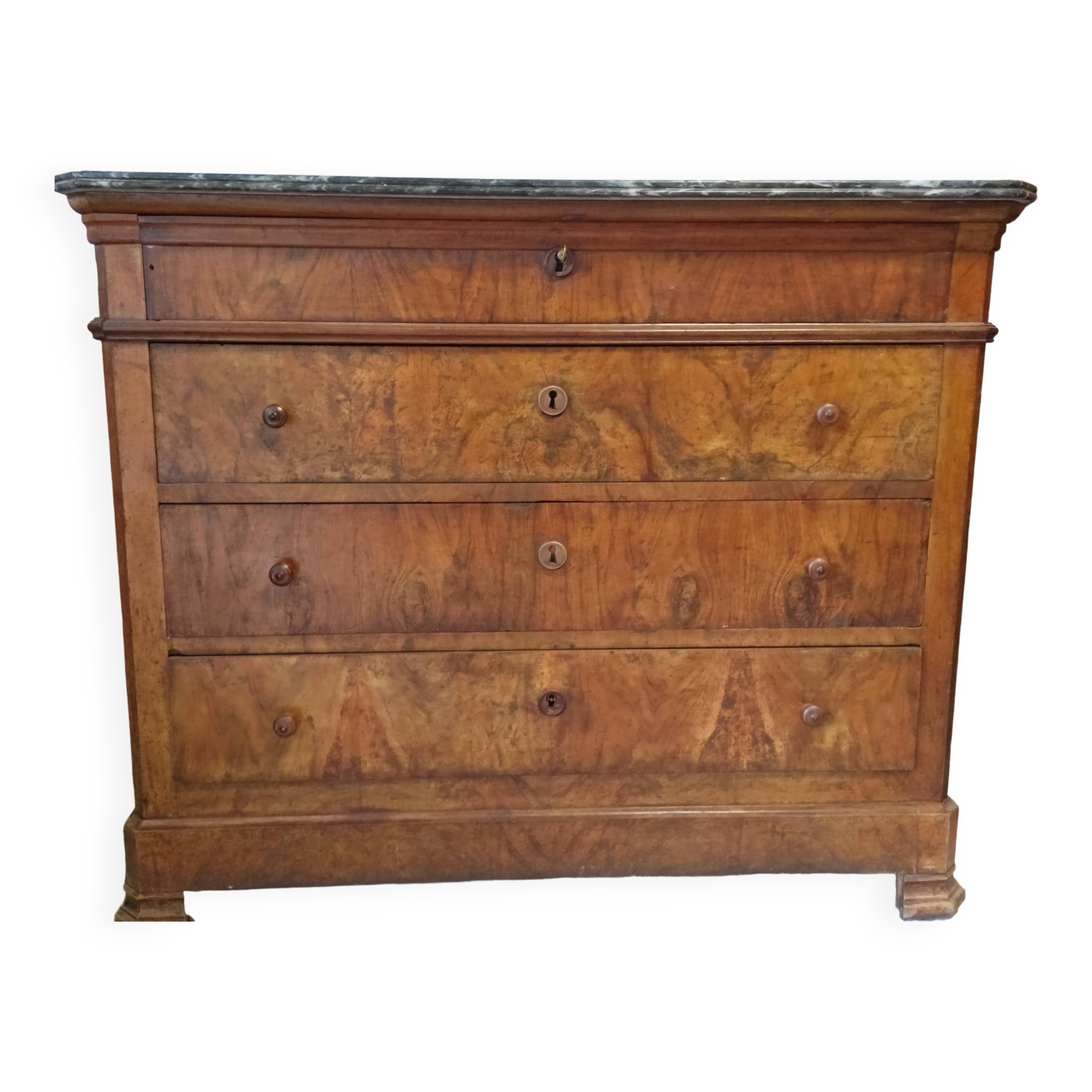 19th century Louis Philippe marble and walnut chest of drawers