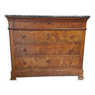 19th century Louis Philippe marble and walnut chest of drawers