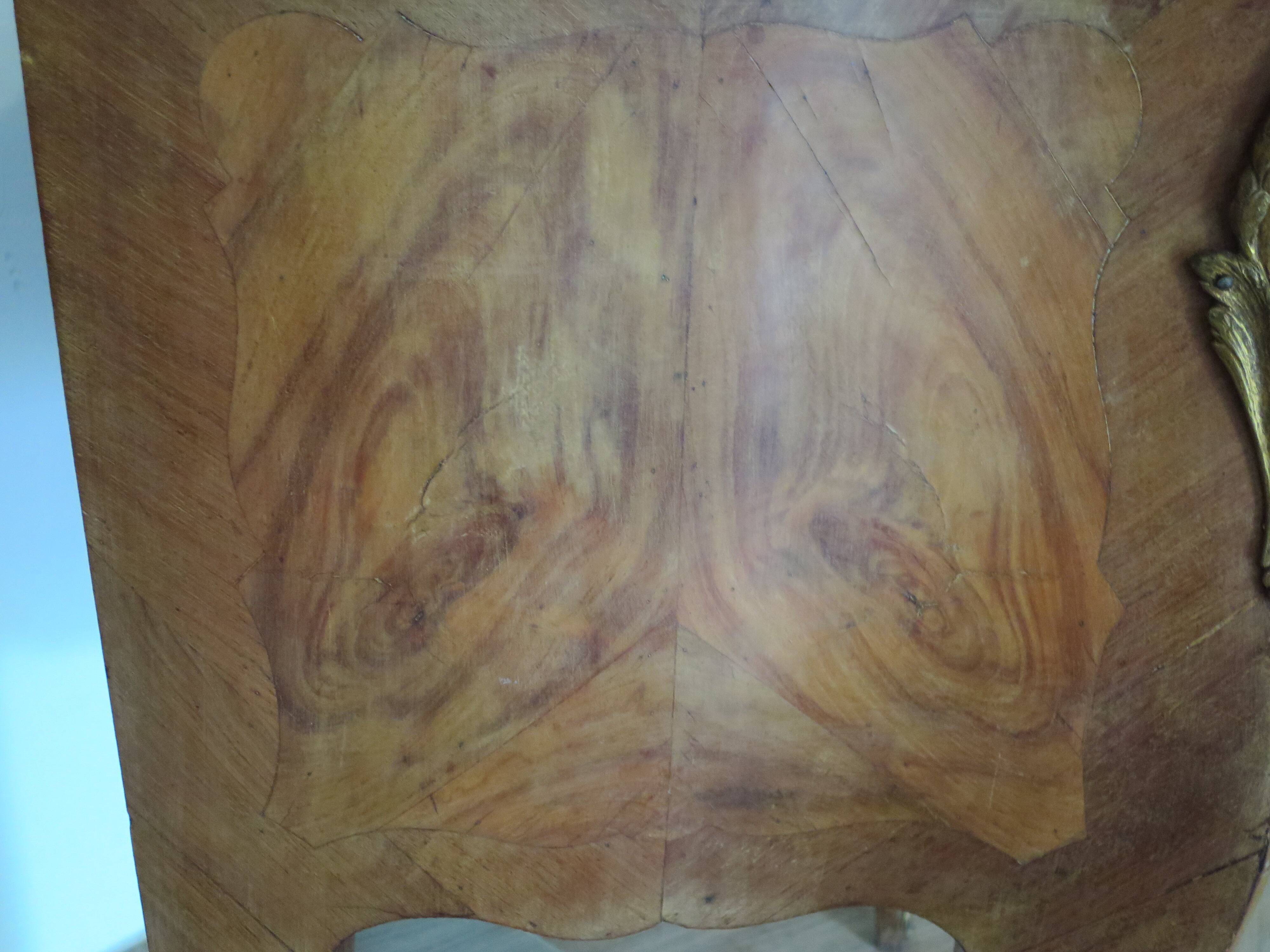 Pair of 2 Louis XV bedside tables - marquetry - 2 drawers - pink marble