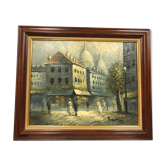 Street painting of betting animated scene signed Burnett