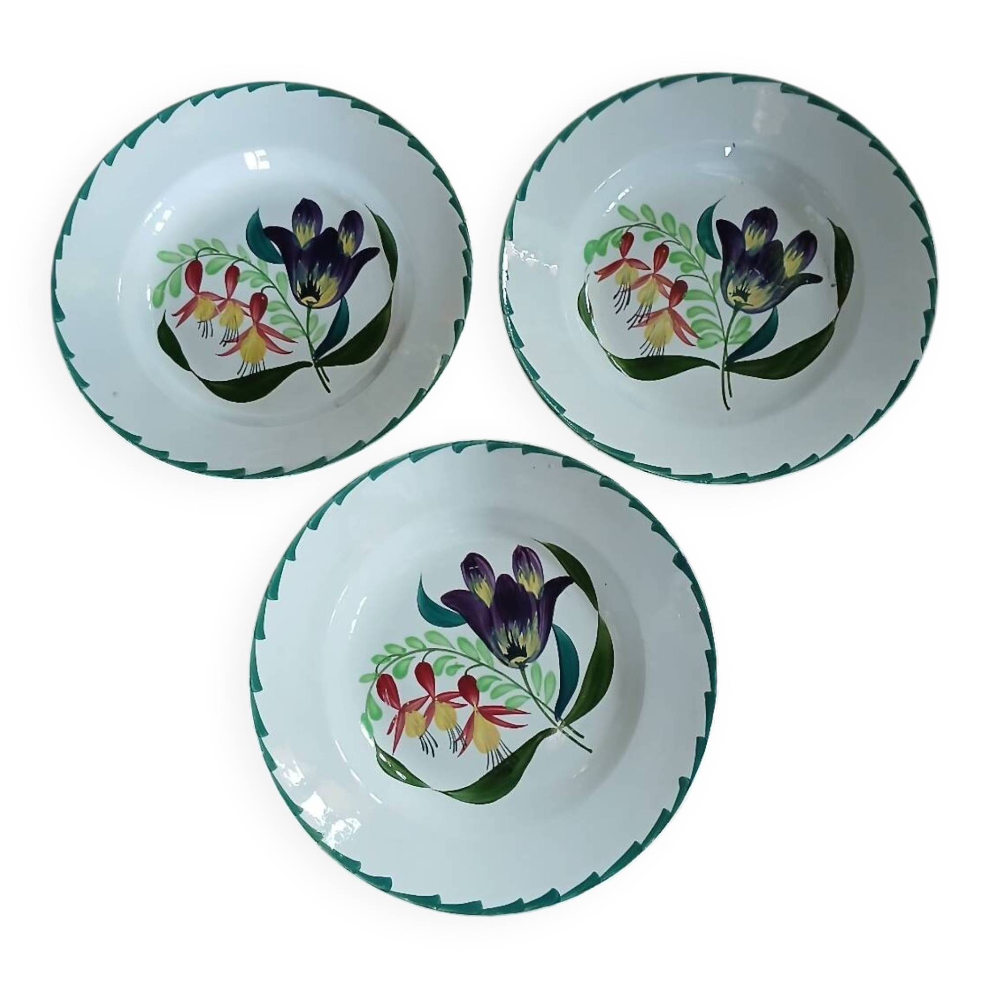 3 antique deep plates from St Amand and Hamage