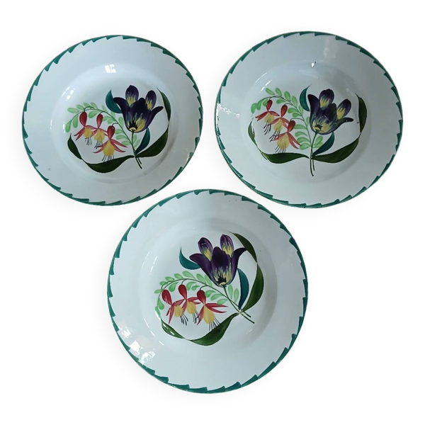 3 assiettes creuses anciennes St Amand et Hamage