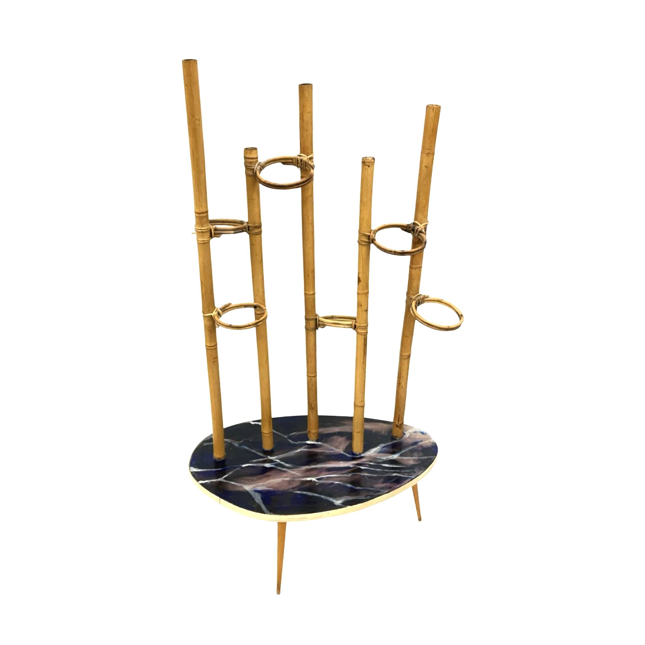 Mid-Century Modern Plant Stand – Europe, 1960s-1970s, Bamboo & Artistic