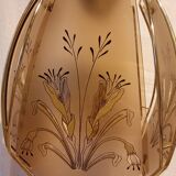 70s painted smoked glass and brass hanging lamp