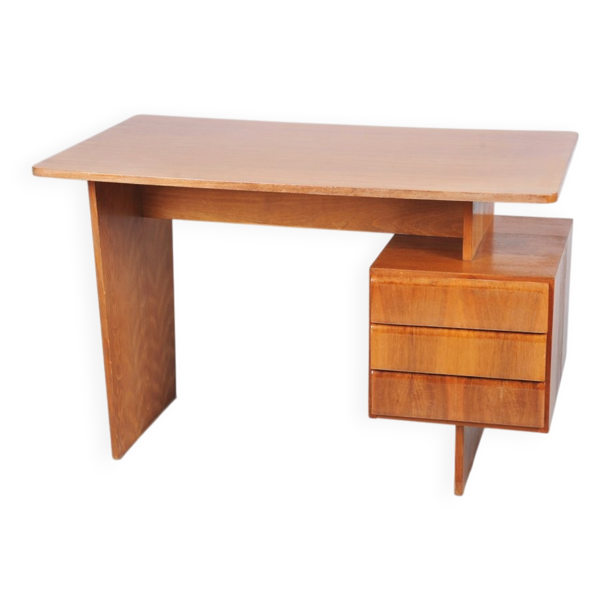 Mid-Century Walnut and Oak Writing Desk from B. Landsman, Czech, 1950s