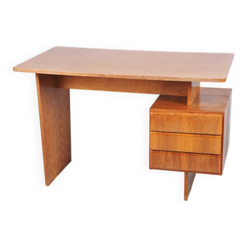 Mid-Century Walnut and Oak Writing Desk from B. Landsman, Czech, 1950s