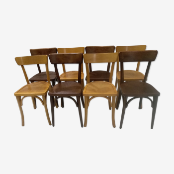 Suite of 8 bistrot chairs mismatched 1950