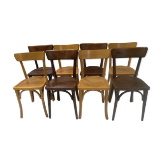 Suite of 8 bistrot chairs mismatched 1950