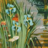 Paul Collomb: The blue irises, original signed lithograph.