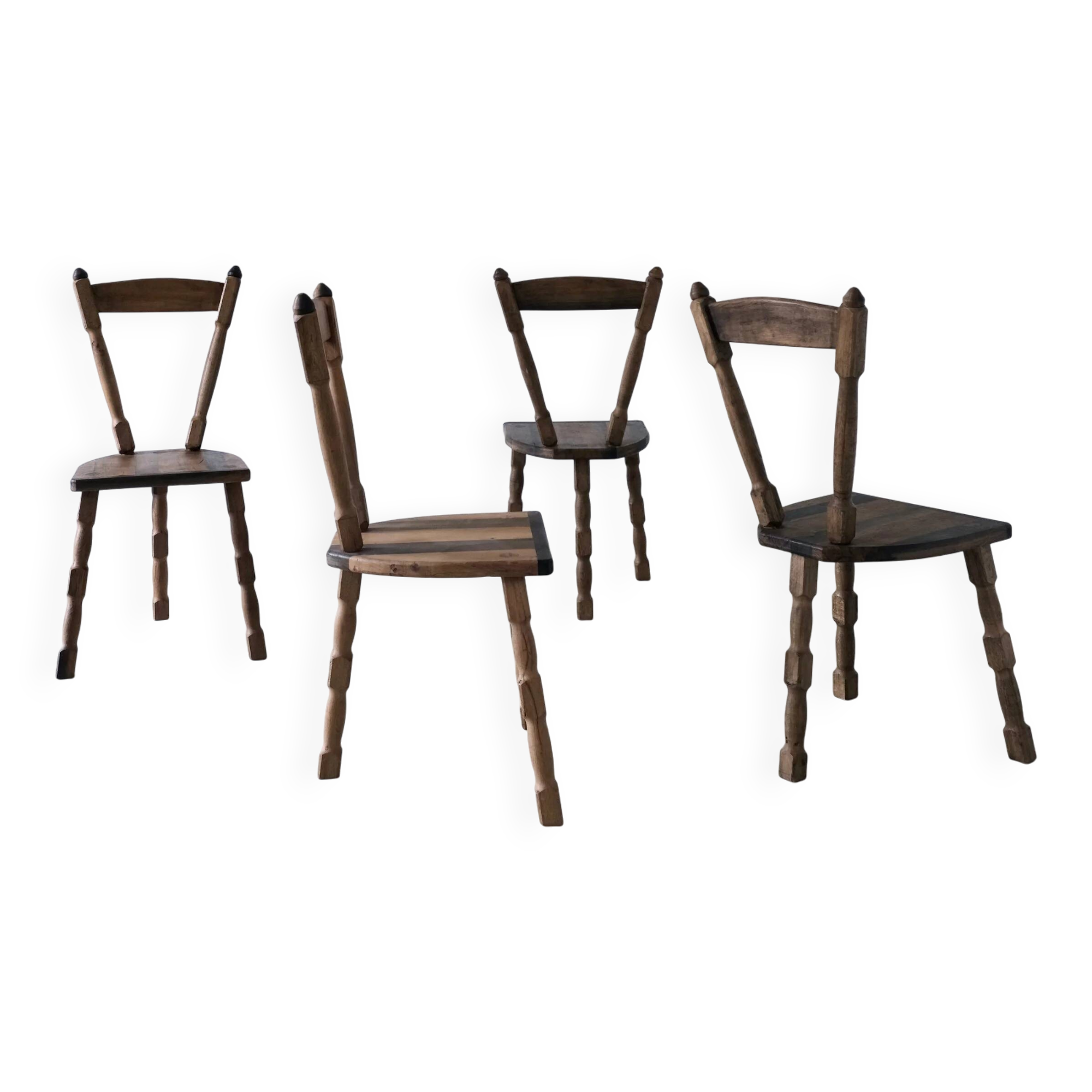 4 brutalist sculptural tripod dining chairs | 1970s