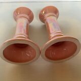 Pair of iridescent pearly pink candlesticks from the 70s