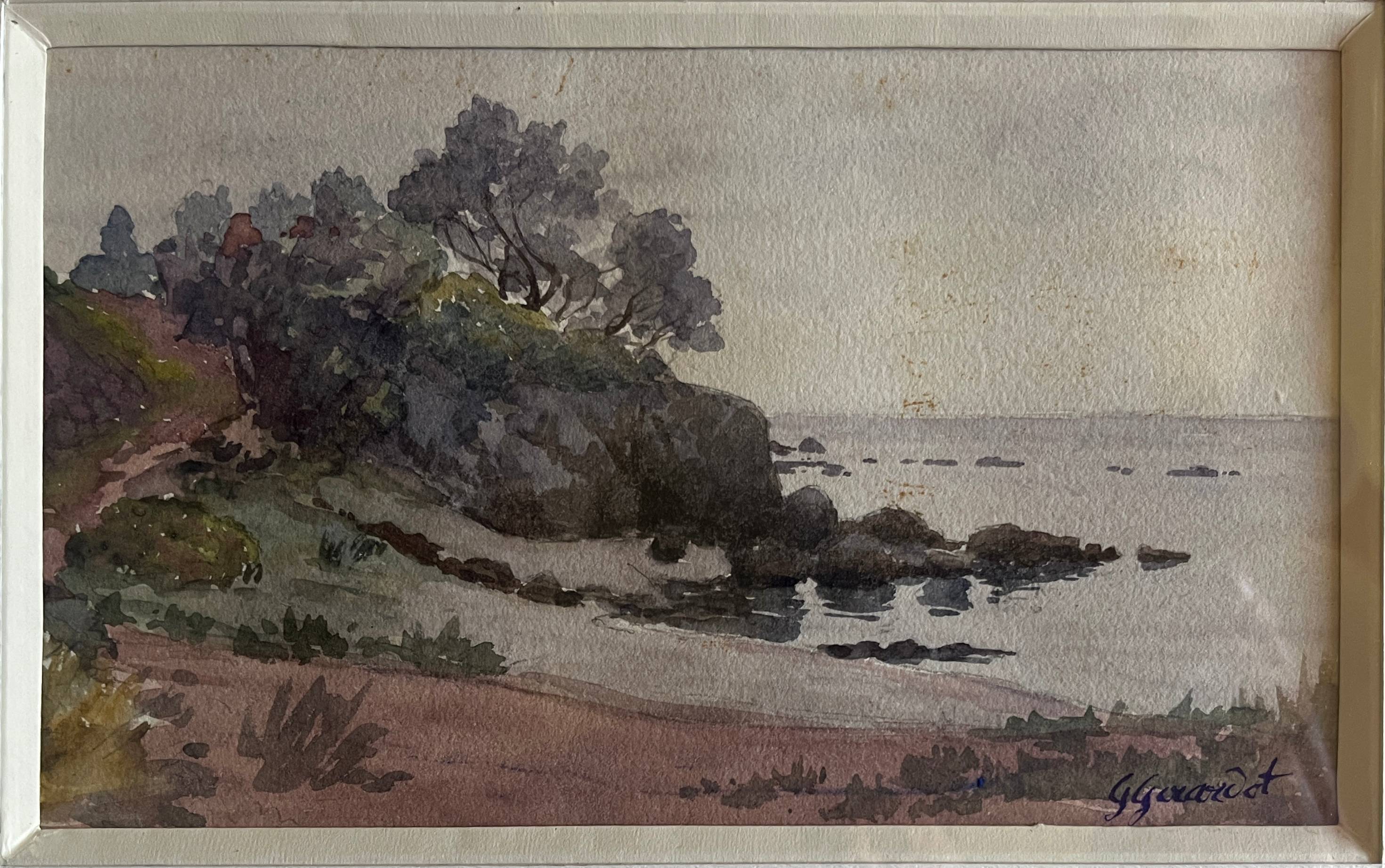 Watercolor painting g. girardot (1856-1914) marine "cassis" 1904
