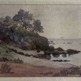 Watercolor painting g. girardot (1856-1914) marine "cassis" 1904