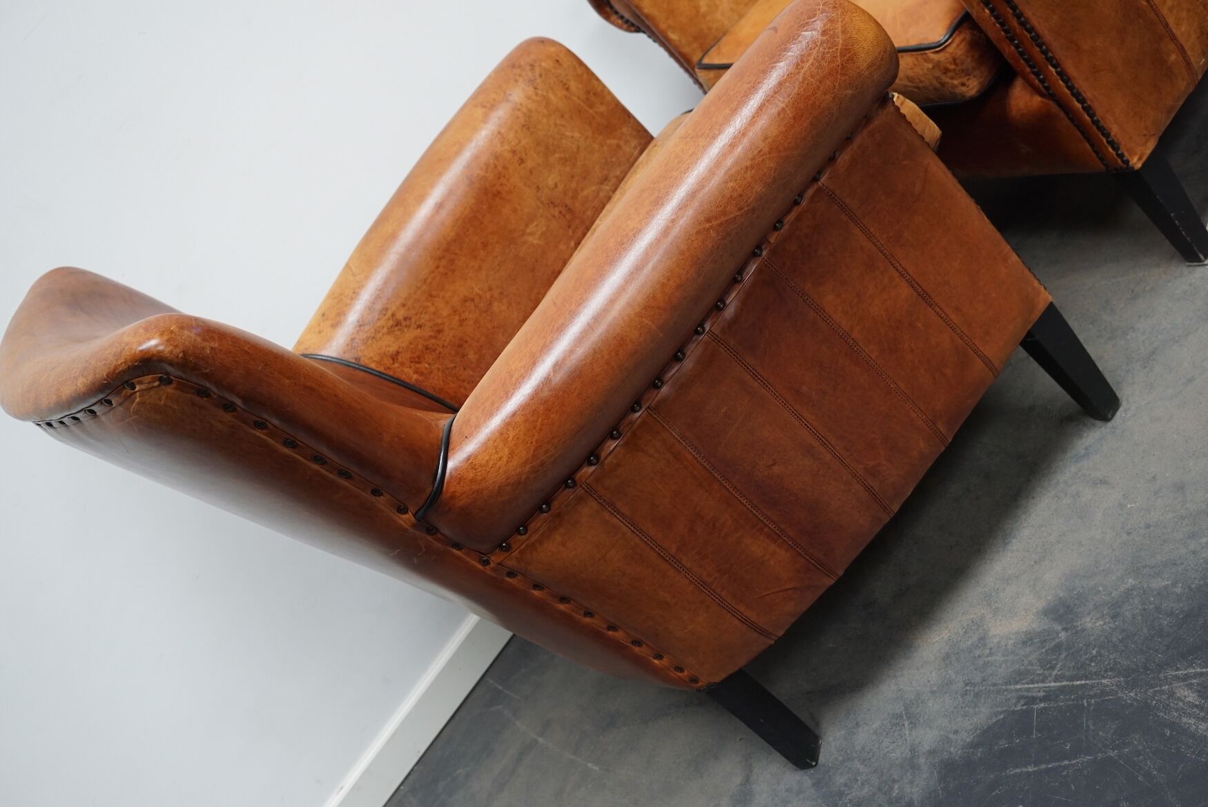 Fauteuil club en cuir vintage hollandais de couleur cognac, ensemble de 2