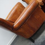 Fauteuil club en cuir vintage hollandais de couleur cognac, ensemble de 2
