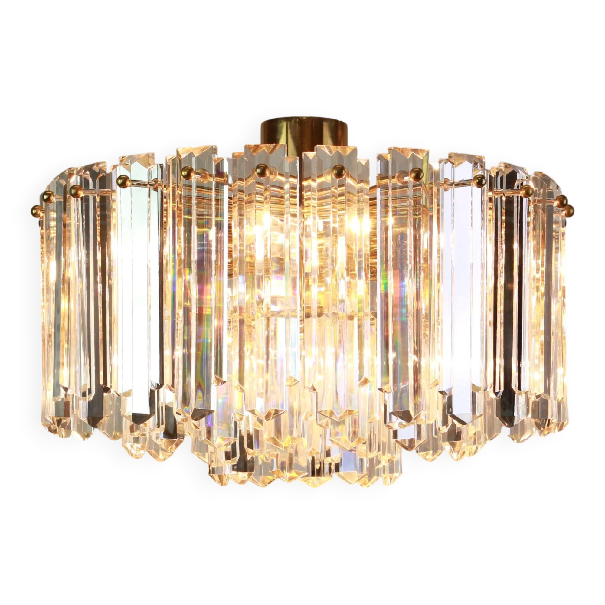 Elegant brass light fixture, crystal glass Floria, Kalmar, Austria, 1970.
