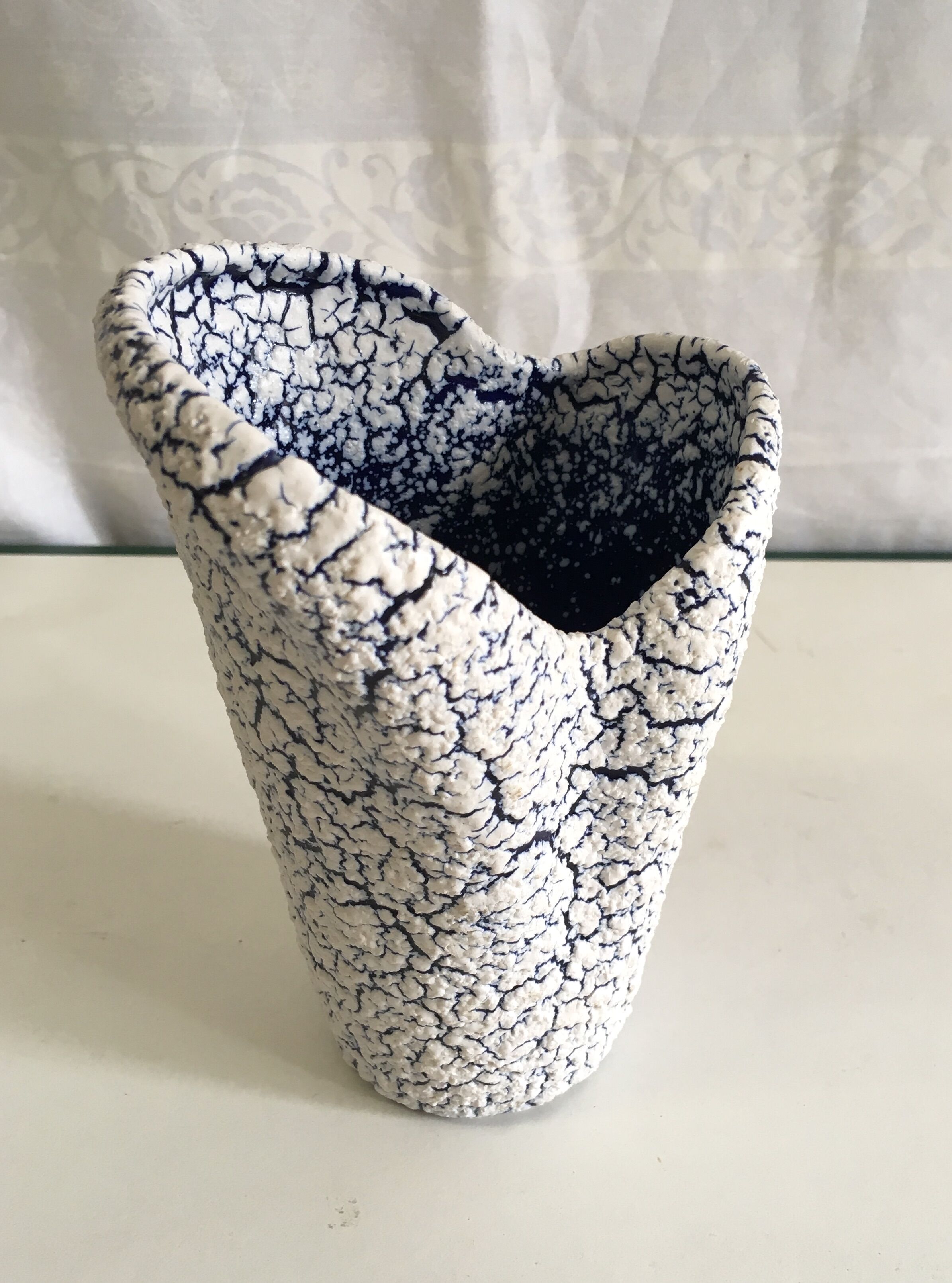 White and blue "fat Lava" vase - 60s