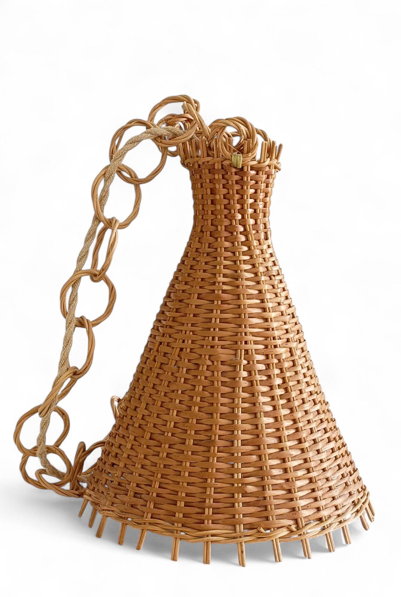 Rustic Midcentury Wicker Pendant Lamp, Spain, 1950s