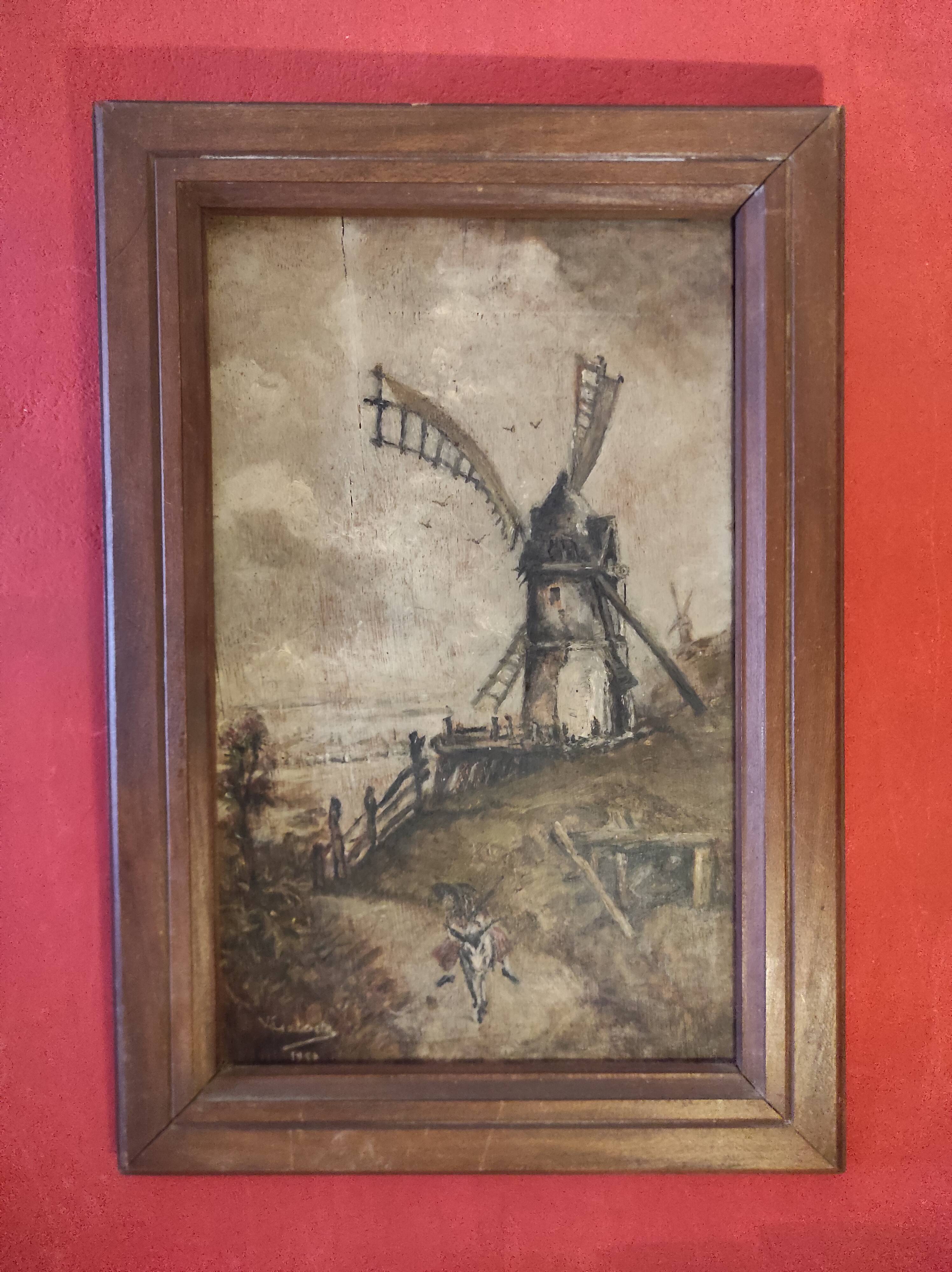 French vintage oil painting about Montmartre in the 17th century, signed Gatacre