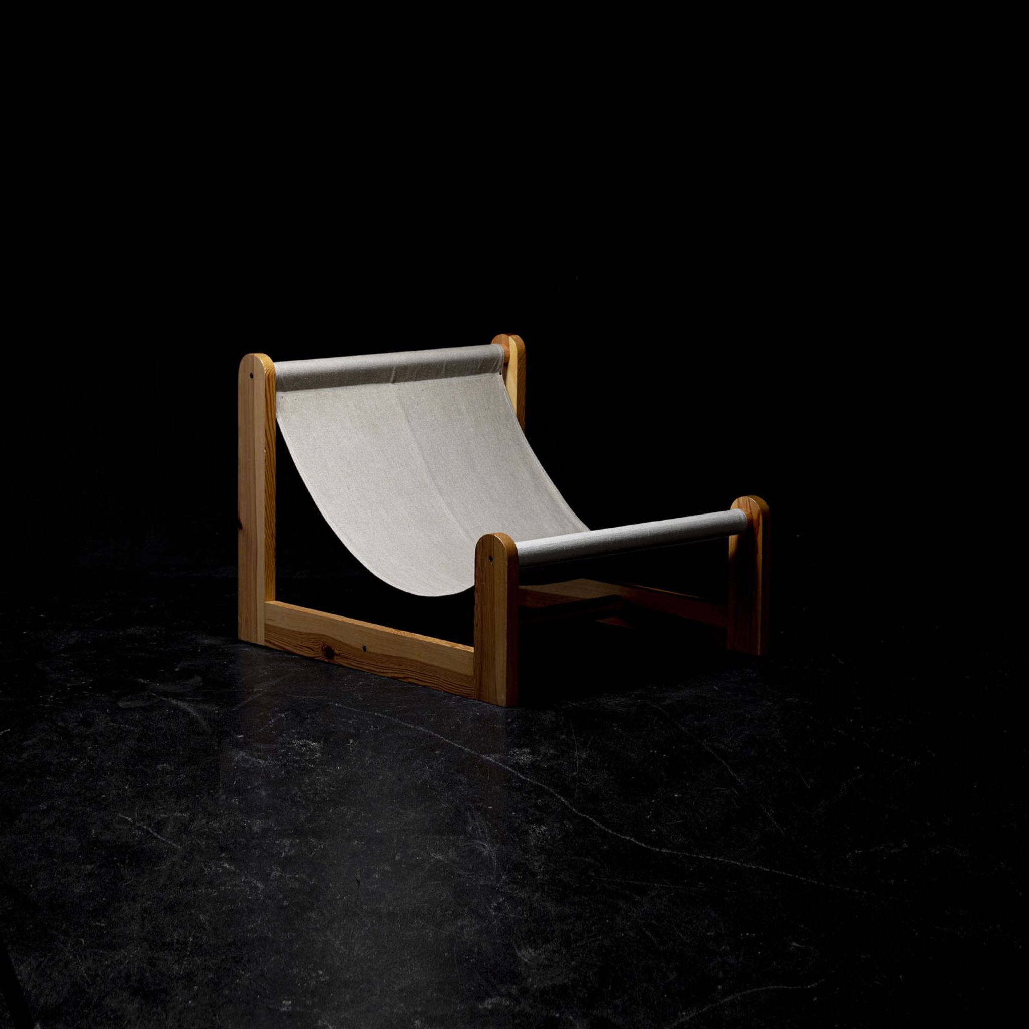 Sling chair in pine, canvas and sheepskin, 1970s