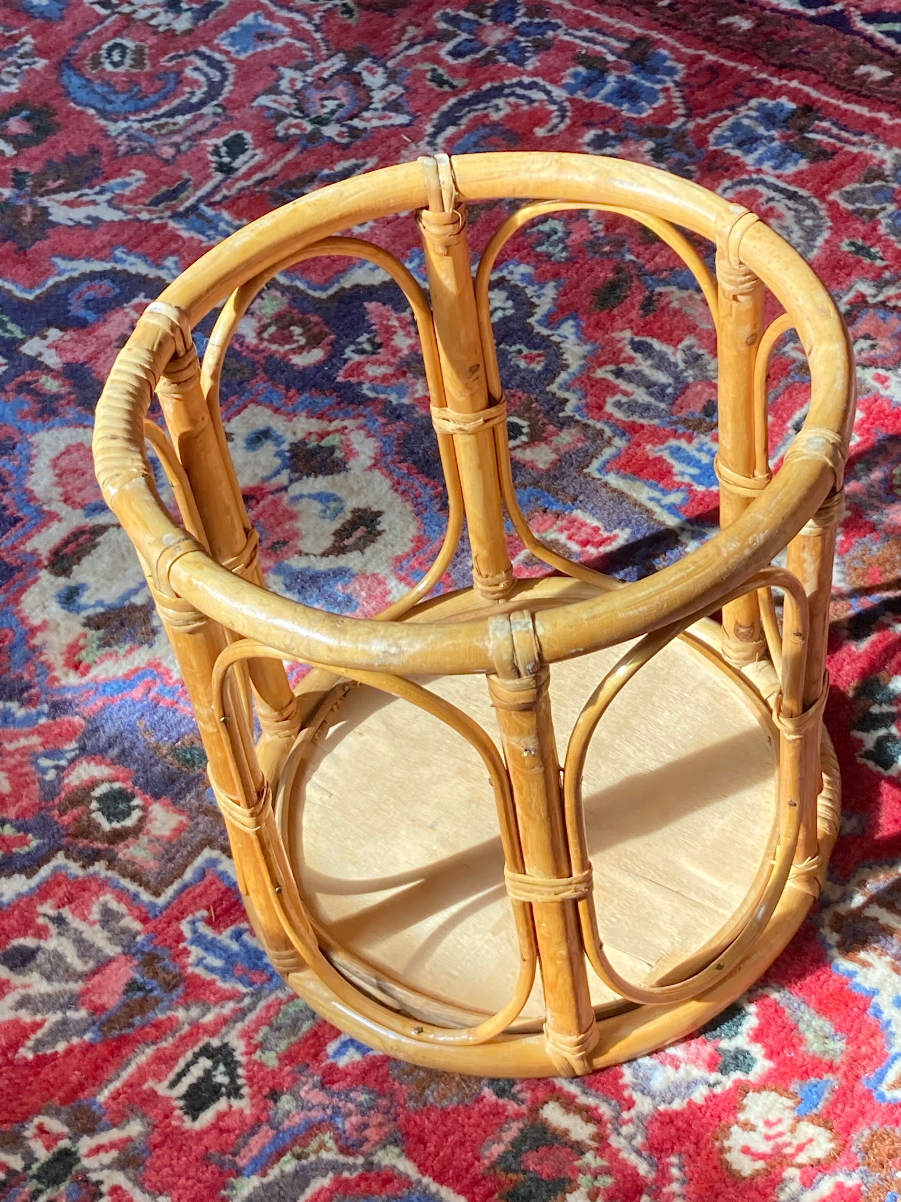 Table tasse d’appoint en rotin chevet guéridon en osier vintage ronde