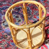 Table tasse d’appoint en rotin chevet guéridon en osier vintage ronde