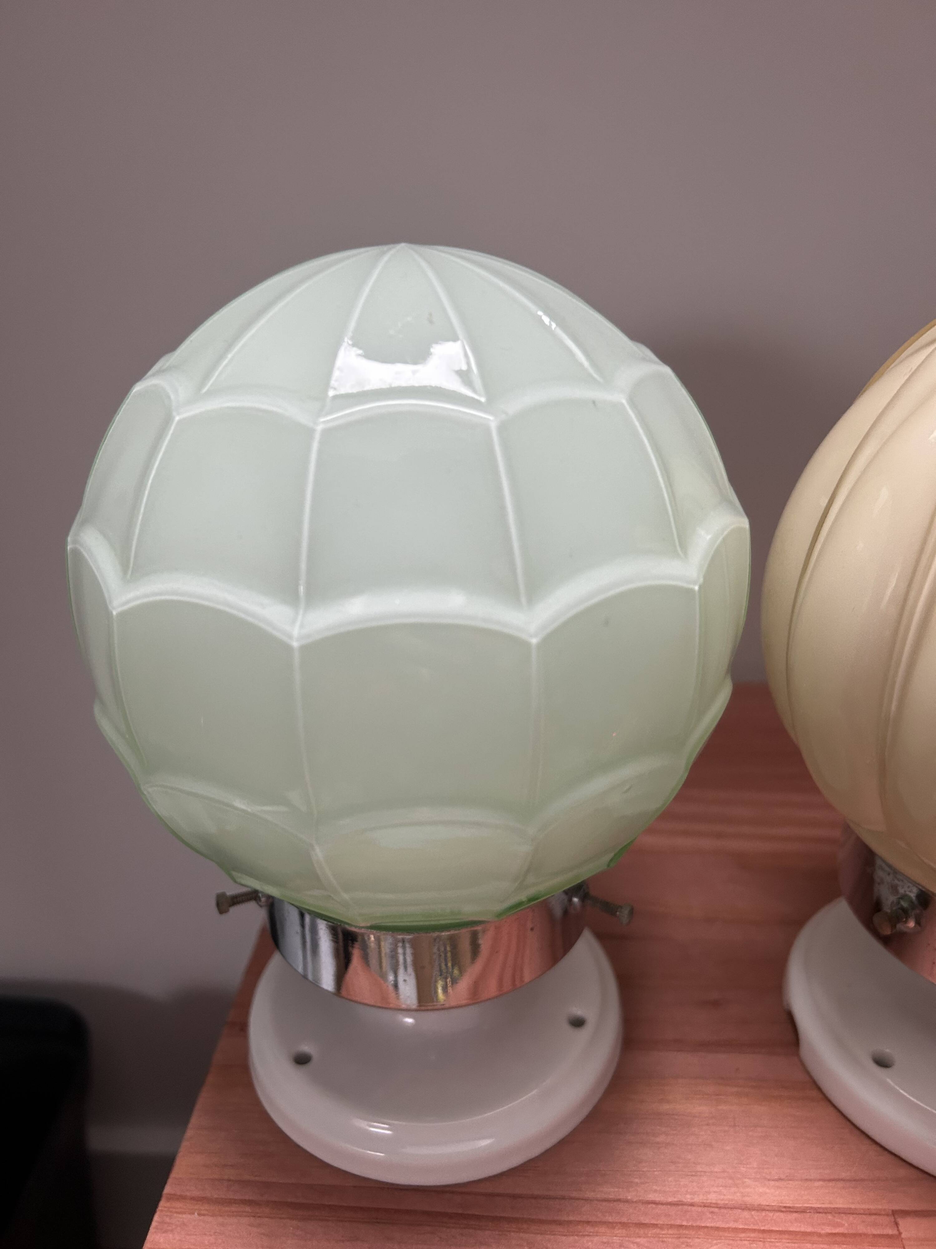 Set of three Thabur globe wall lights in pastel opaline