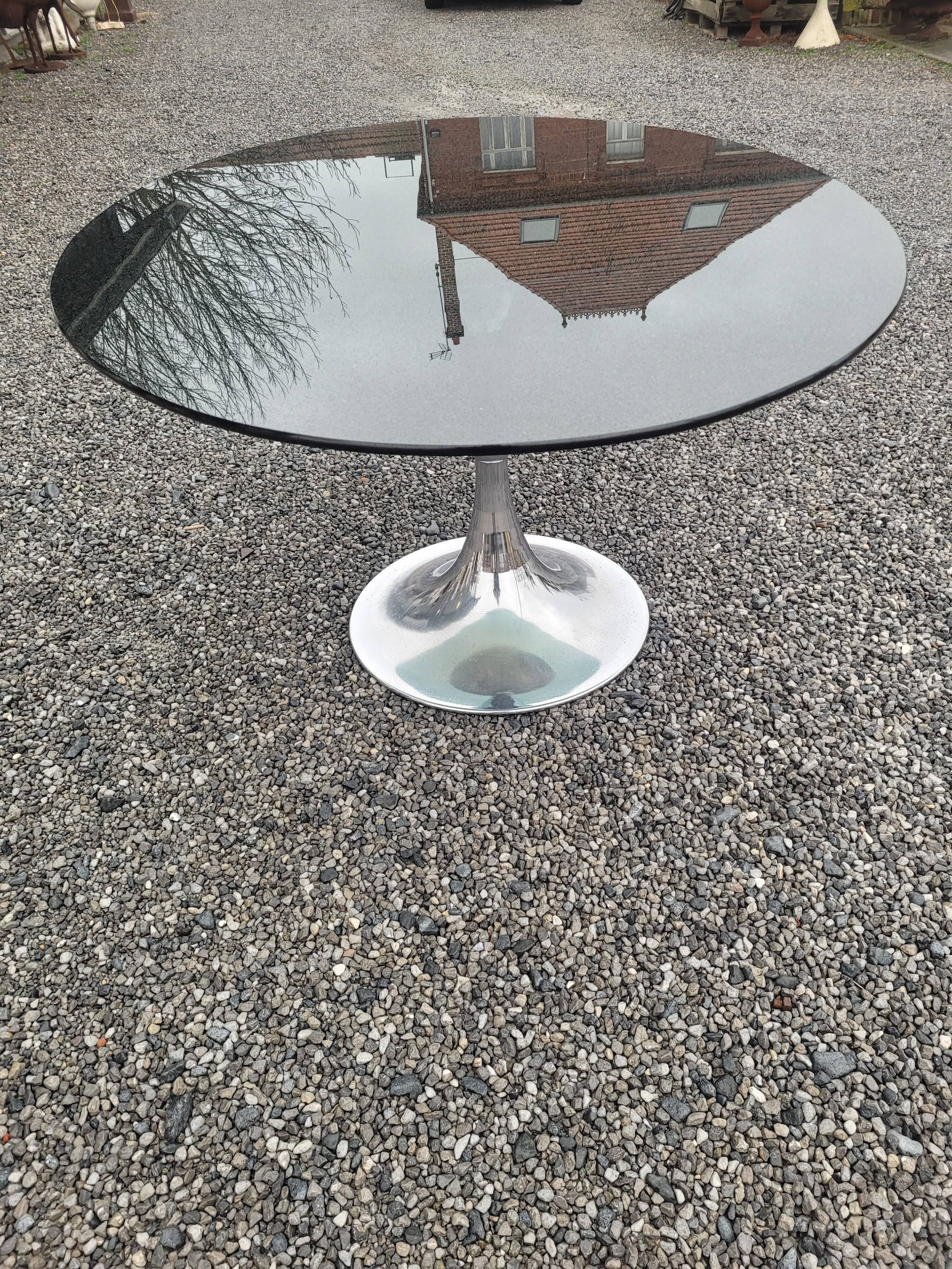Table foot tulip smoked glass of the 70s by Gastone Rinaldi