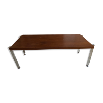 1970 design coffee table in chrome metal and teak
