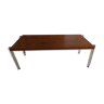 1970 design coffee table in chrome metal and teak