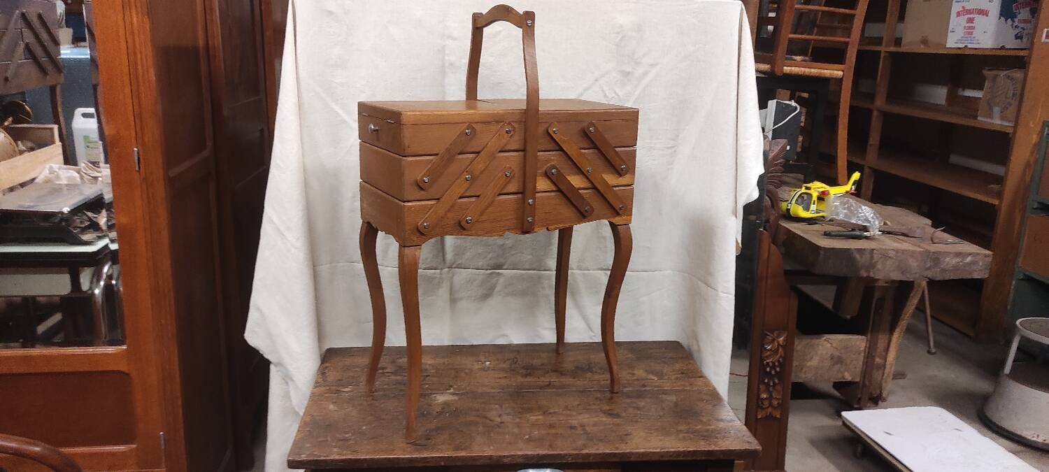 Old vintage seamstress worker on feet