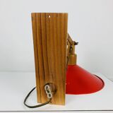 SCE 60s accordion wall light, wood and red reflector