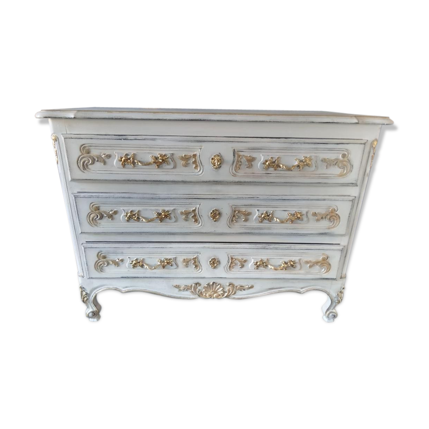 Louis XV style royal chest of drawers patinated