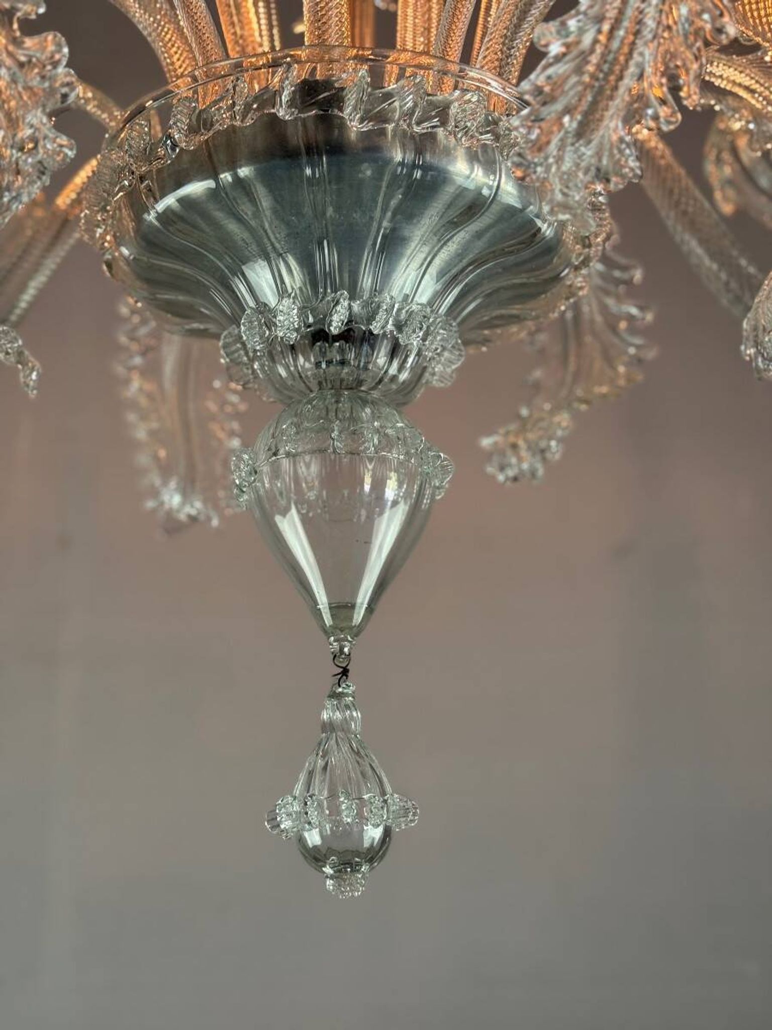 Venetian chandelier in colorless Murano glass, 6 light arms, circa 1940