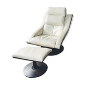 Fauteuil et ottoman en cuir blanc