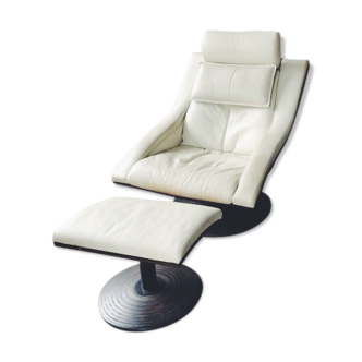 White leather armchair and ottoman