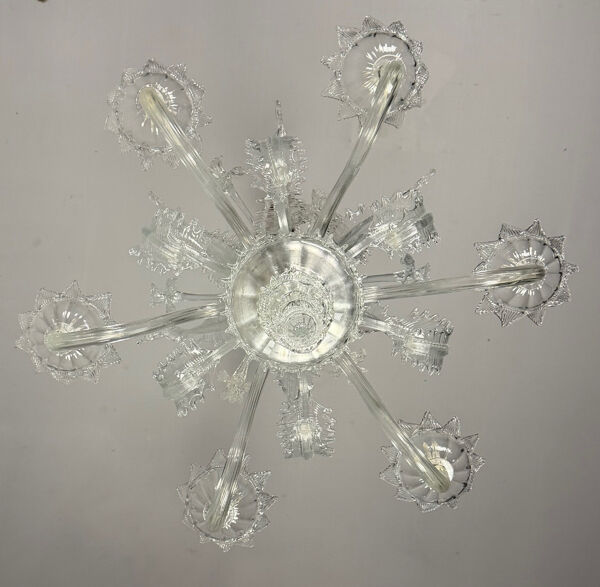 Lustre vénitien en verre de Murano incolore 6 bras de lumière, vers 1930