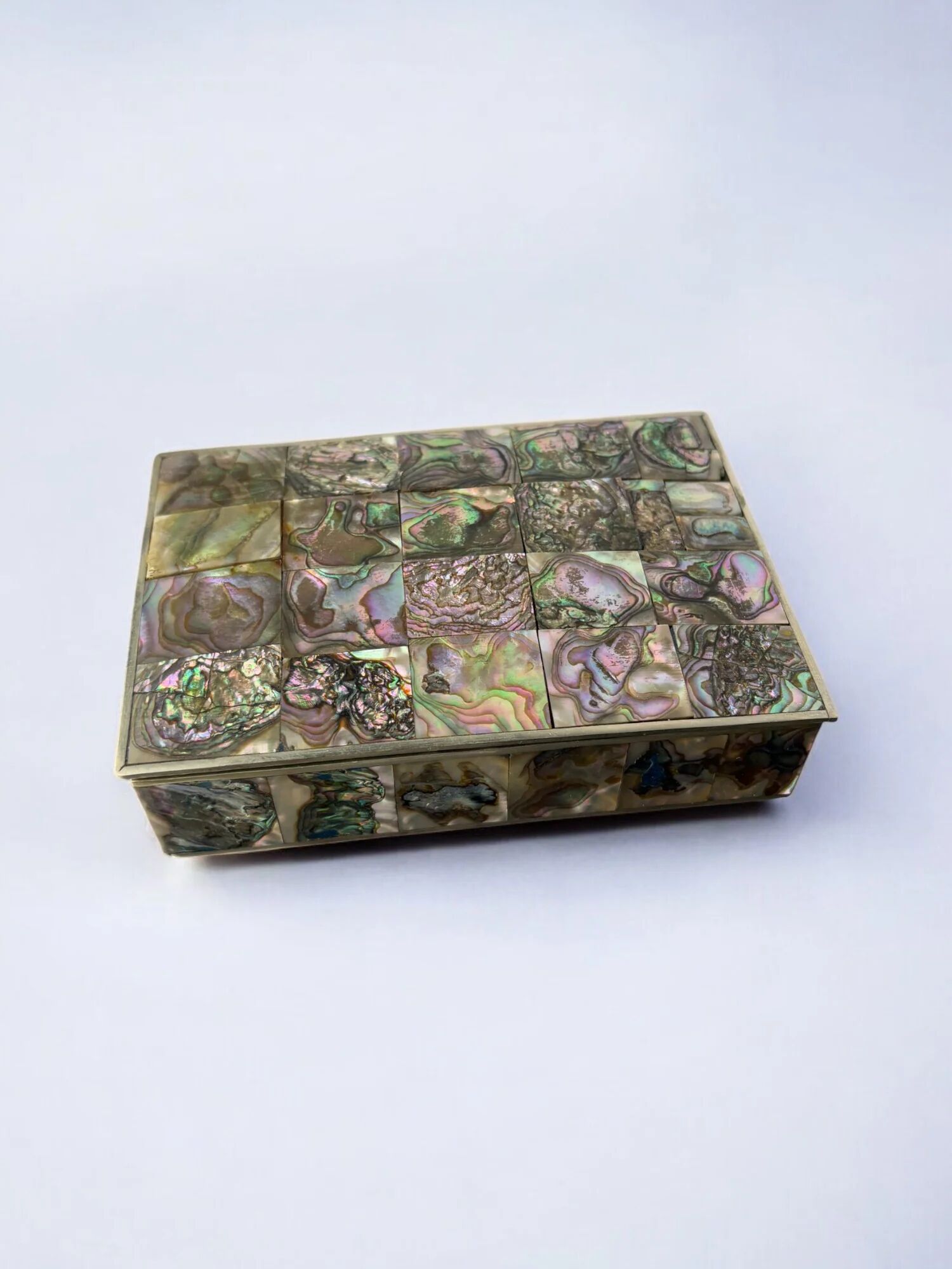 Abalone shell vanity box, Alpaca Mexico, 1970s