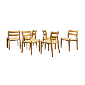 Chaises de salle à manger en chêne du milieu du siècle par niels o. møller pour j.l. moller, modèle 84, set de 6, danemark, années 1950