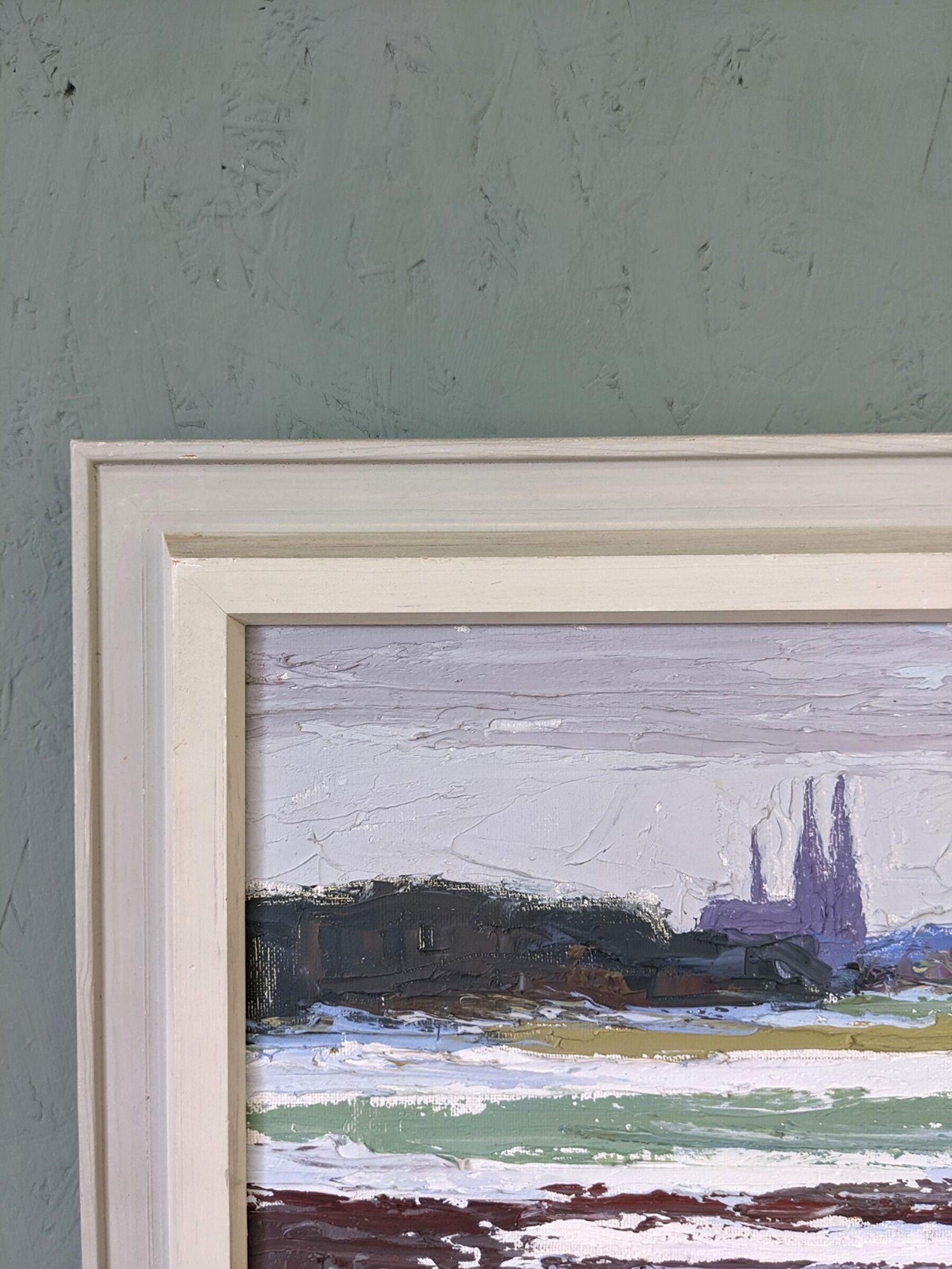 Mid-Century Modern Swedish "Planes" Vintage Expressive Landscape Oil Painting, Framed