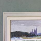 Mid-Century Modern Swedish "Planes" Vintage Expressive Landscape Oil Painting, Framed