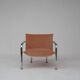 Pair of tubular armchairs in salmon velvet