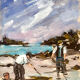 Pêche à pieds à Saint Lunaire, gouache sur crying signée Fanch Lel
