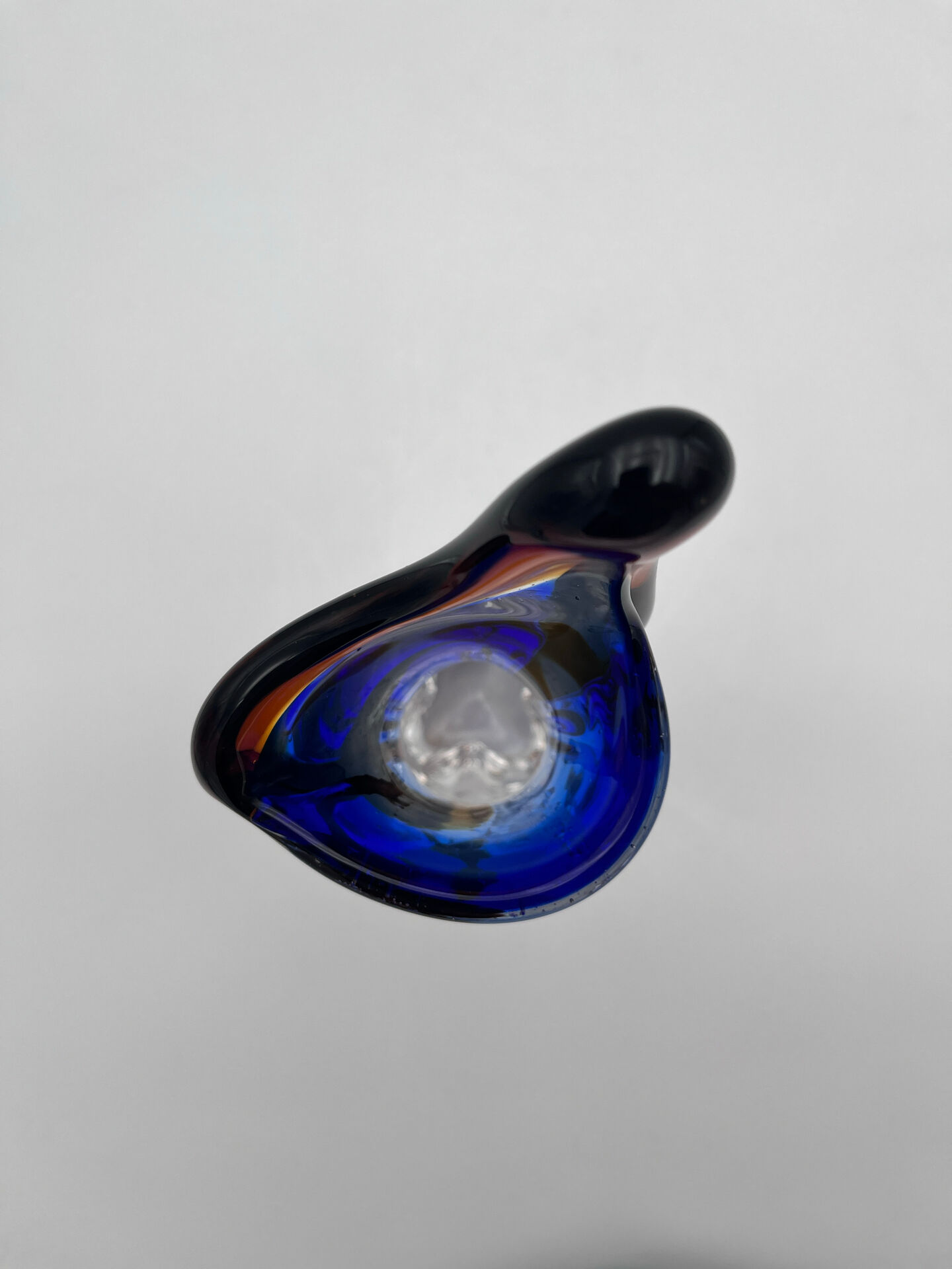 Large stretched glass sculpture vase from Bohemia – Cobalt blue, Amber