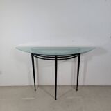 Vintage "Atlantic" console in black lacquered metal and glass by Pascal Mourgue 1980