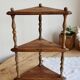 Vintage wooden corner wall shelf with 3 levels – Turned wooden supports