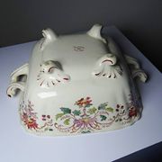 Antique Longchamp soup tureen/vegetable dish with polychrome daisies in ironstone.