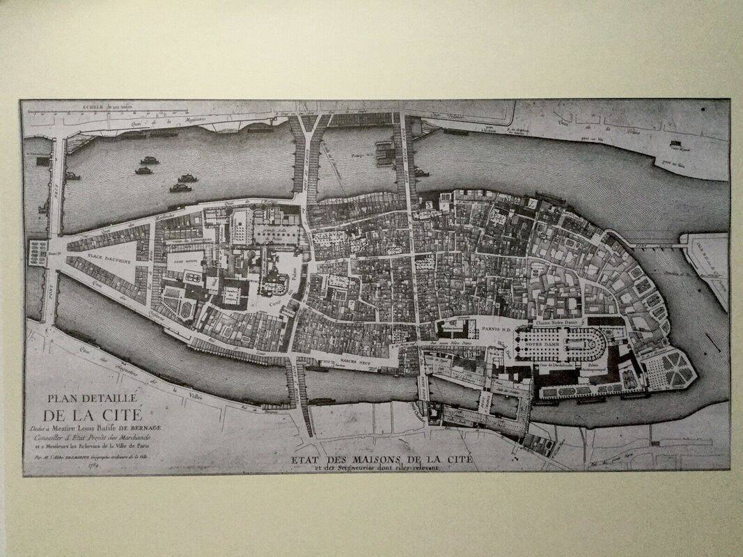 Historical map of the Ile de la Cité in Paris in 1754