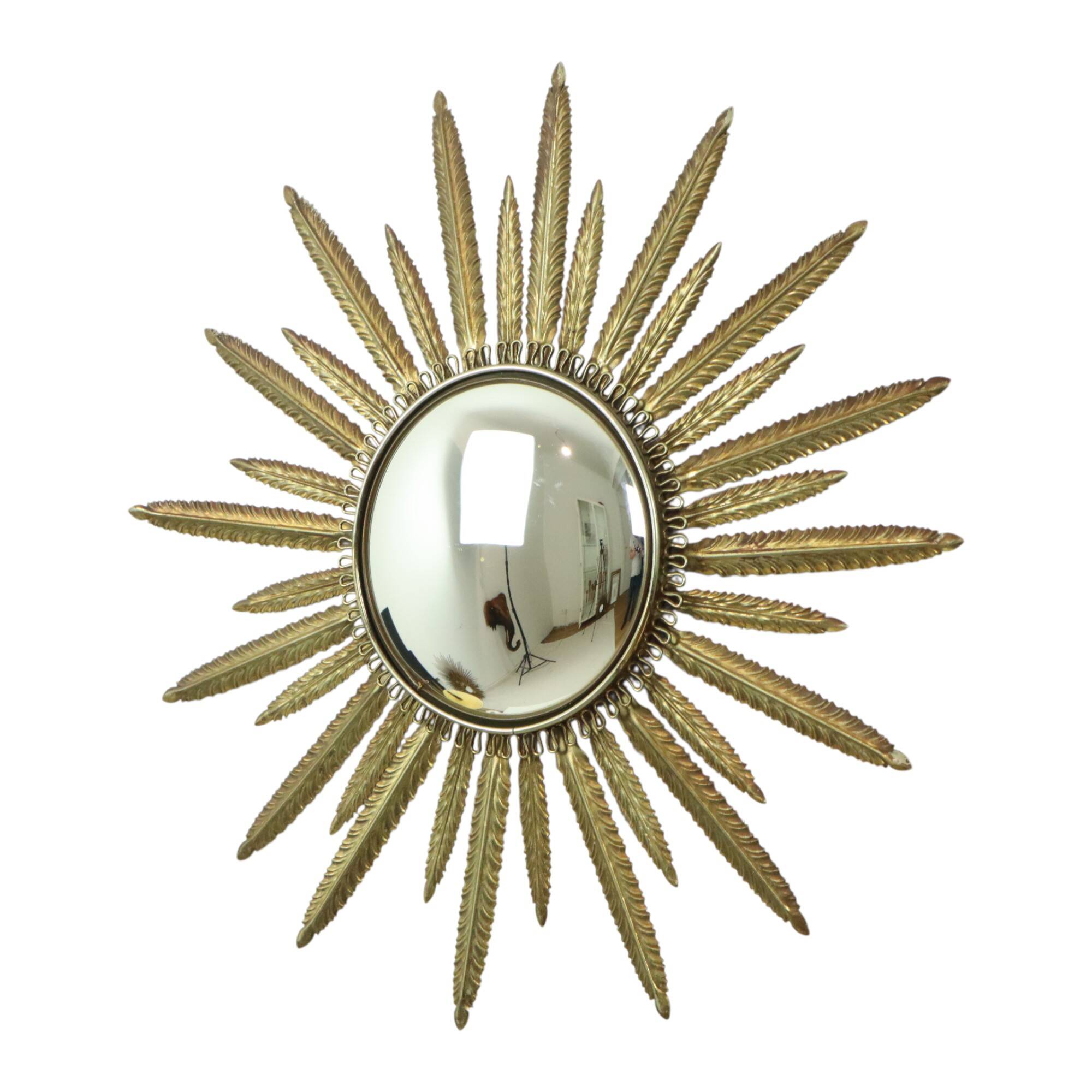 Mid Century Copper Plated Metal Sun Mirror Deknudt Convex 55cm